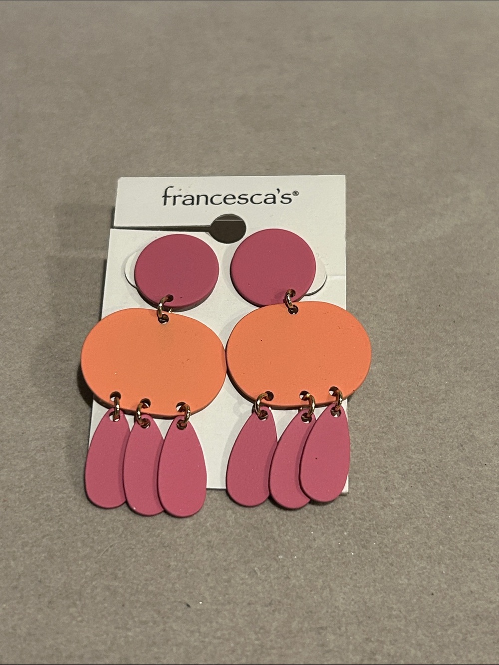 Francesca's Collections Pink and Orange Layered Dangle Earrings